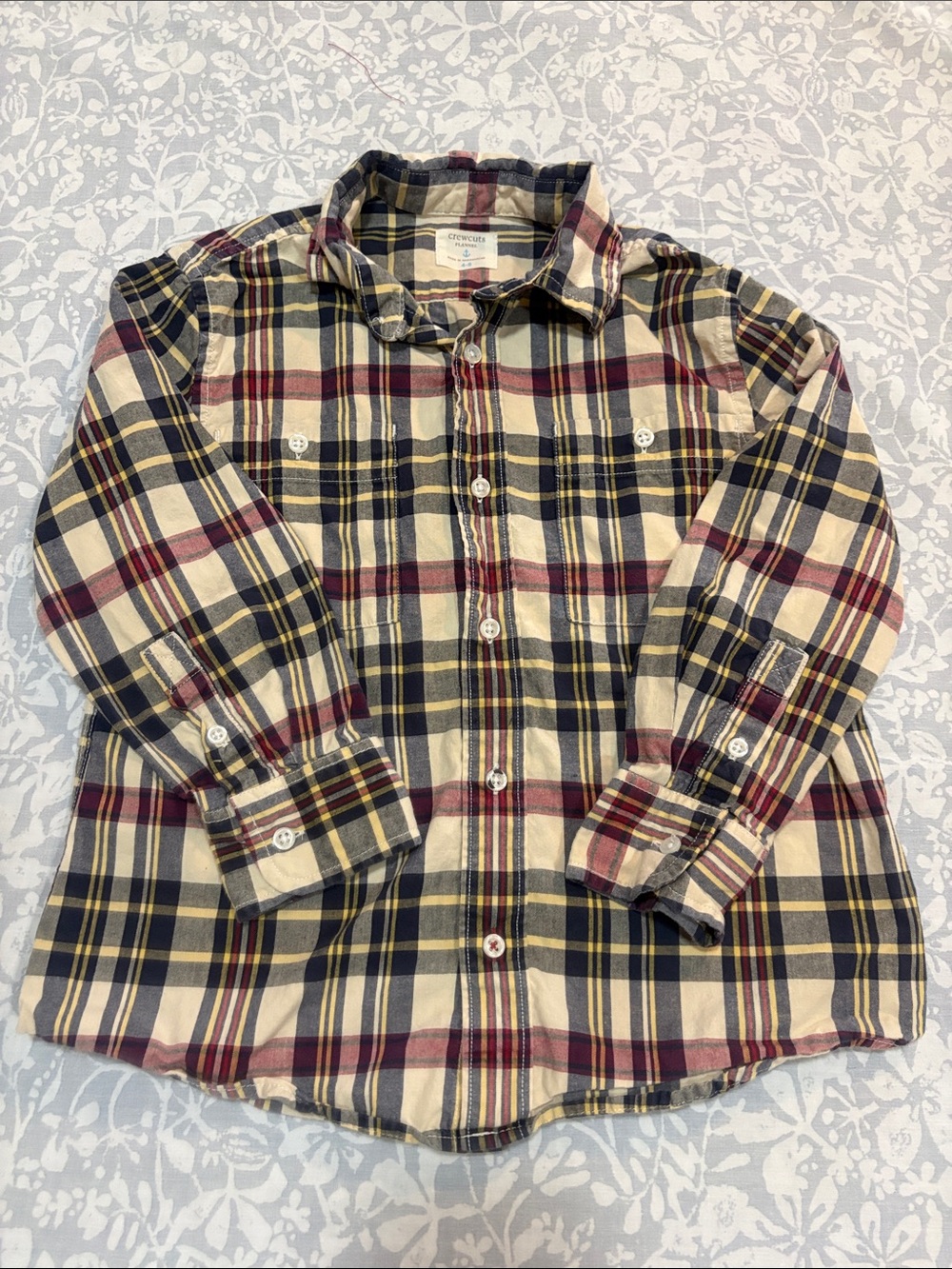 Crewcuts Cream, Navy, Red, and Yellow Plaid Button-Down, Size 4-5